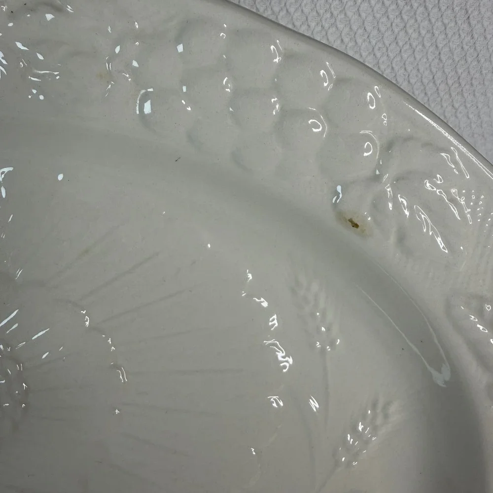 Vintage White Embossed Turkey Harvest Ceramic Oval Serving Platter Made in Japan